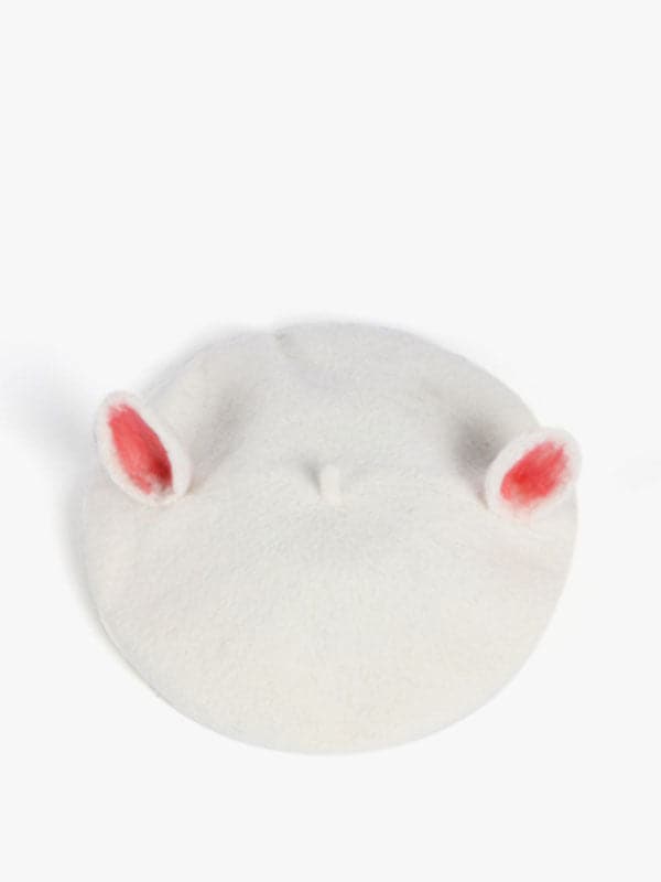 Handmade felt white cat ear beret