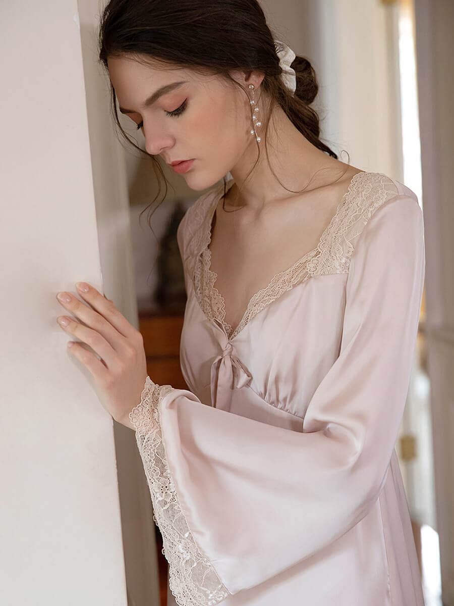 Silk V-neck lace nightdress