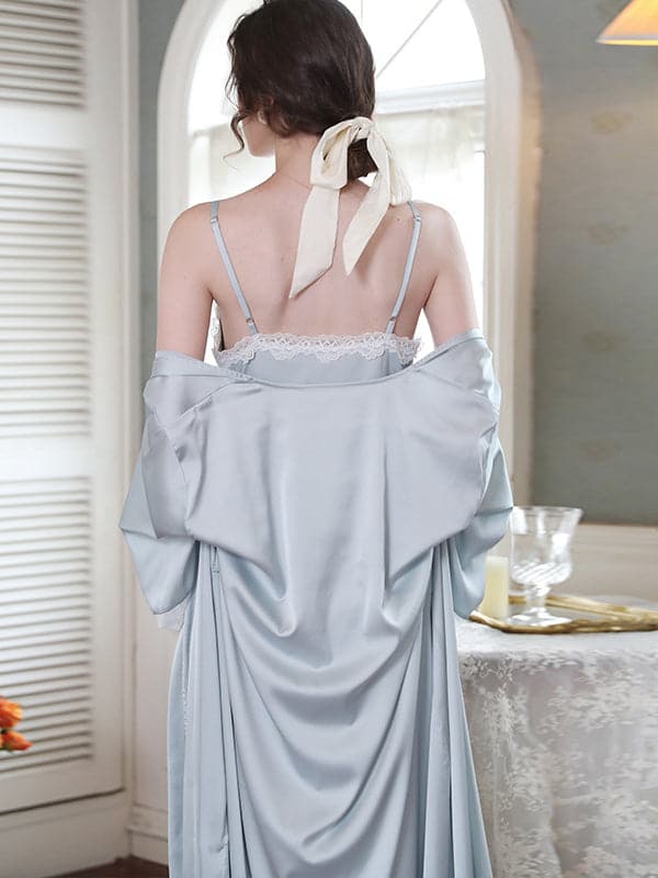Ice silk long-sleeved lace suspender nightdress