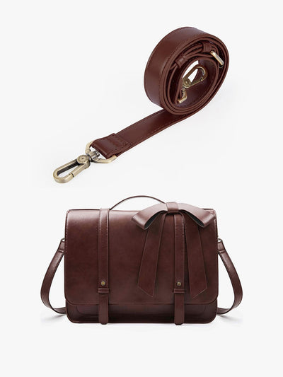 Vintage PU Leather Briefcase - Detachable Shoulder Strap - Bow Detail ...