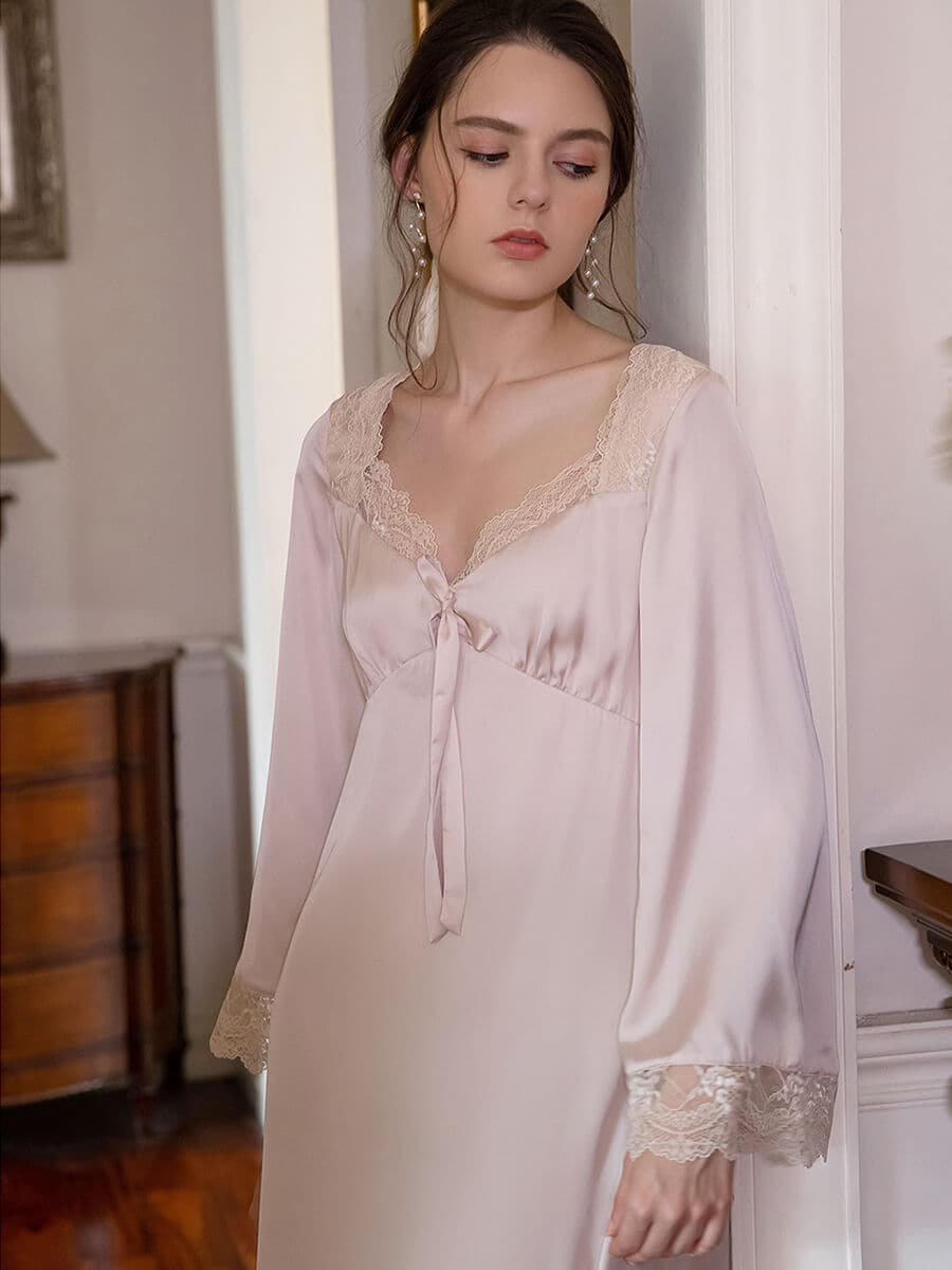 Silk V-neck lace nightdress